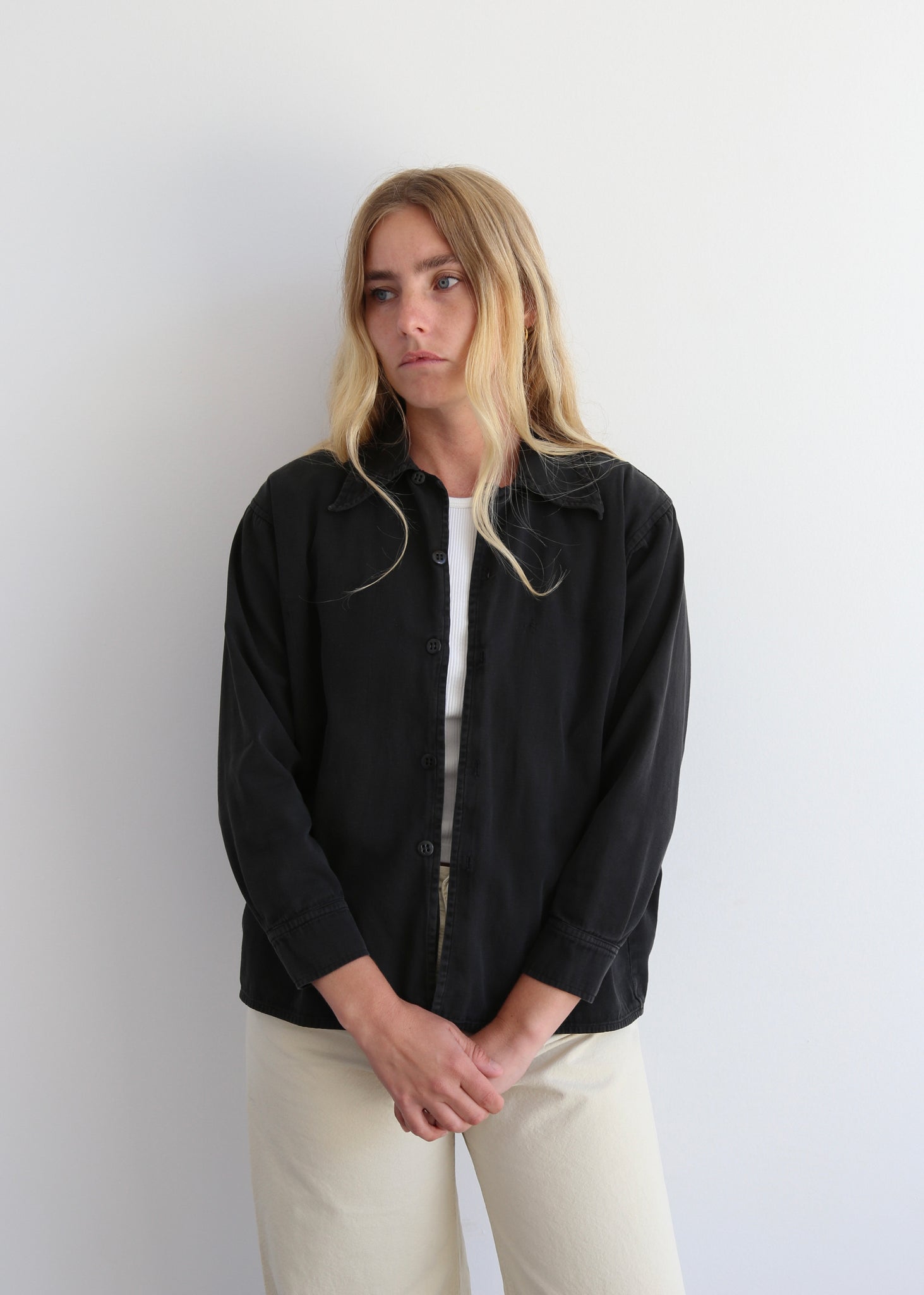 50’s Overdyed Black Loop Collar Shirt