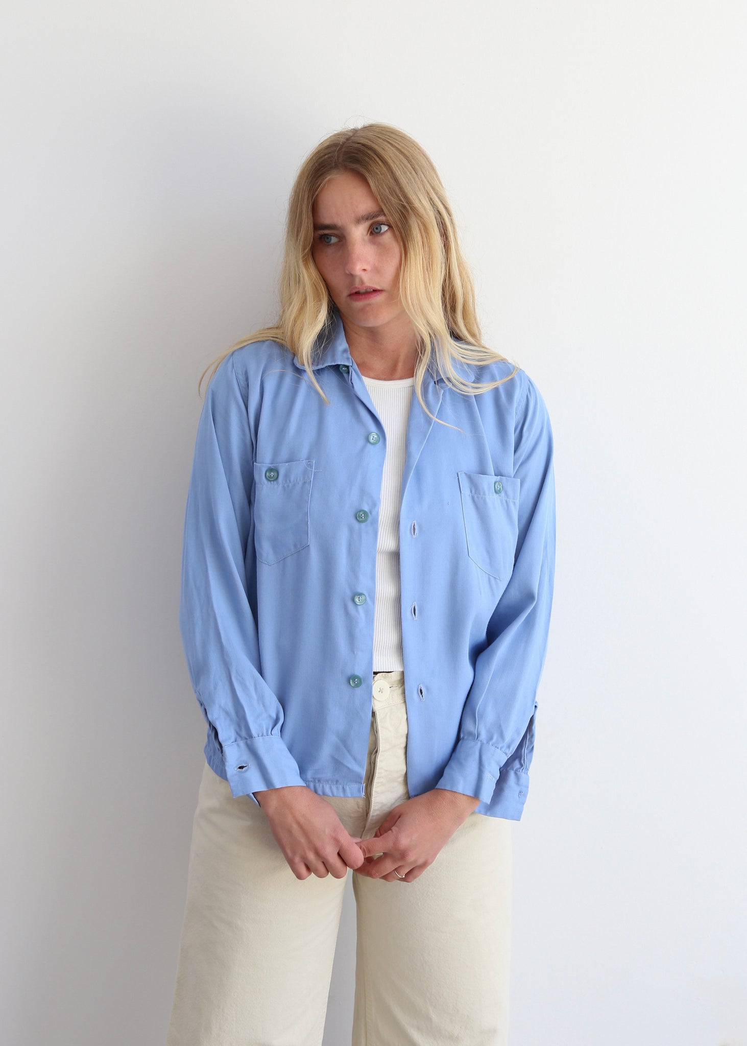 50’s Baby Blue Rayon Loop Collar Shirt